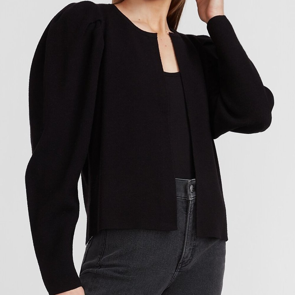 Express Black Puff Sleeve Sweater Jacket size small